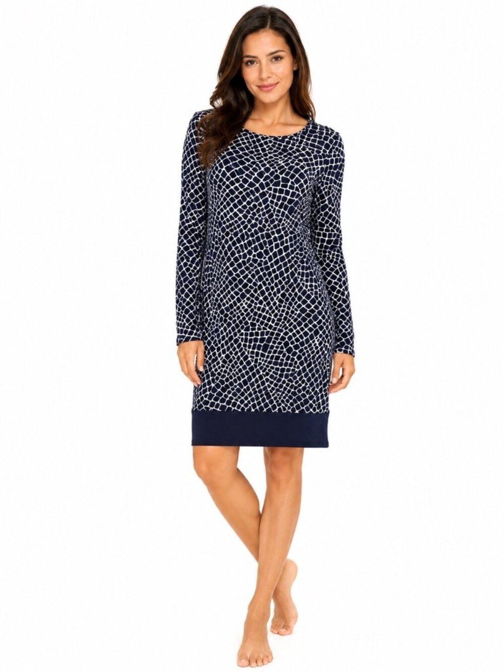 Michael Kors Women's Printed Dress Navy Blue Size L Polyester Stretch Sale